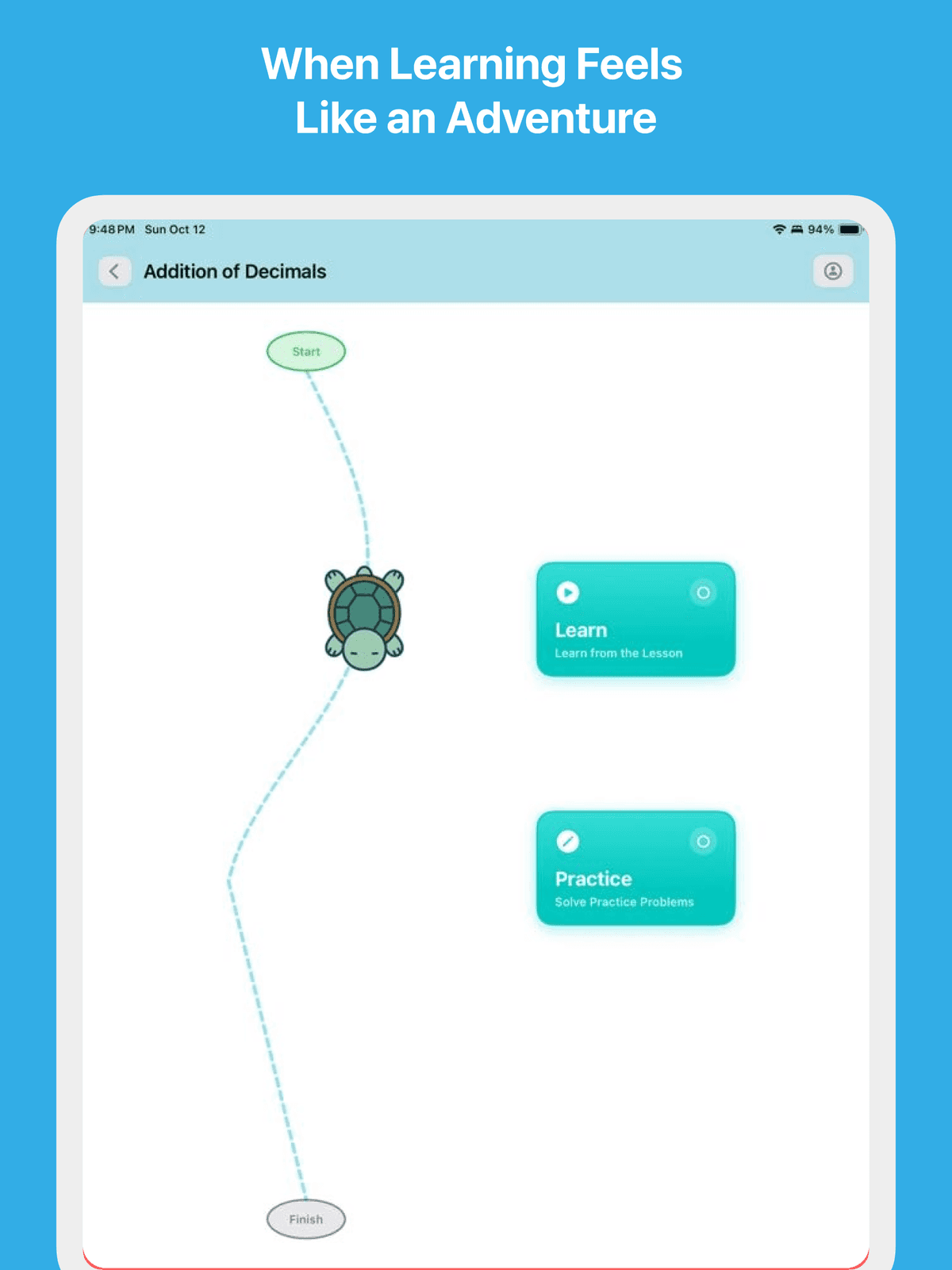 Fun visual progress tracking with turtle mascot celebrating achievements